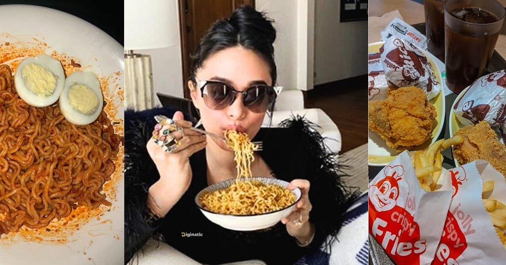 Jollibee and Pancit Canton meal of remote Filipino worker