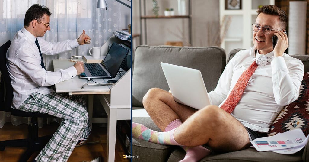 Funny work-from-home outfit with blazer and pajamas for Filipino remote worker