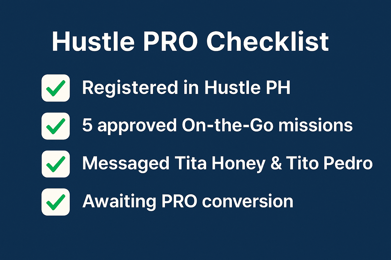 hustle pro guide checklist